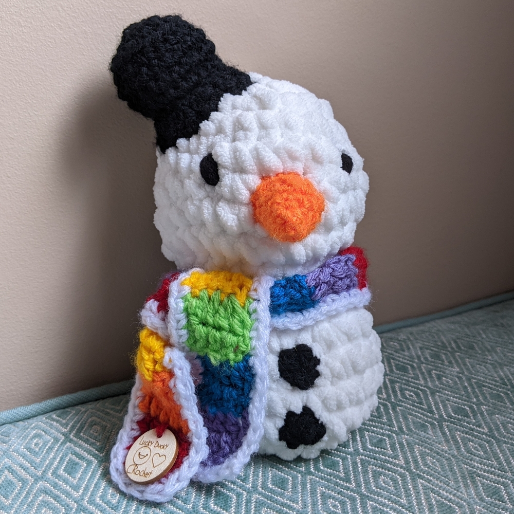 Sweet Snowman, Rainbow Scarf by Lucky Ducky Crochet